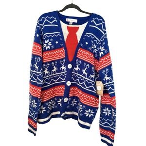 NEW JOLLY SWEATER SIZE XLG Blue PULLOVER BOW TIE CHRISTMAS SWEATER Novelty